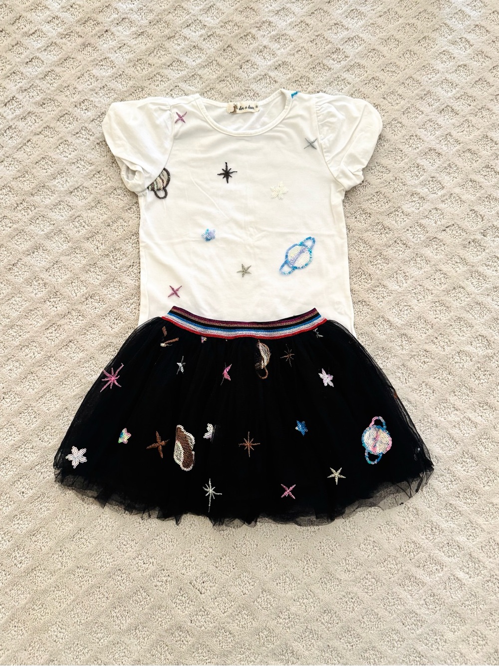 Girls Space Embroidered Tutu Skirt and Matching T-shirt. Size 4.